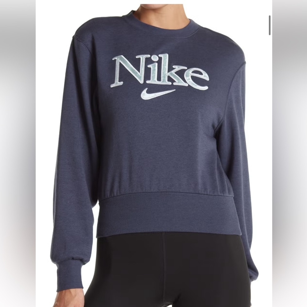 Nike Women's Navy Crewneck Sweatshirt with White Logo